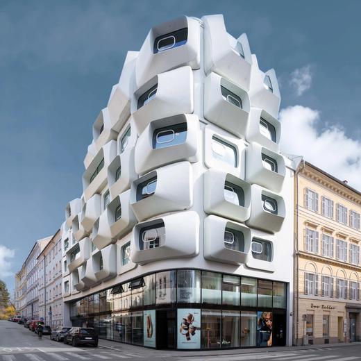 Fassade unseres limehomes Argos by Zaha Hadid in Graz