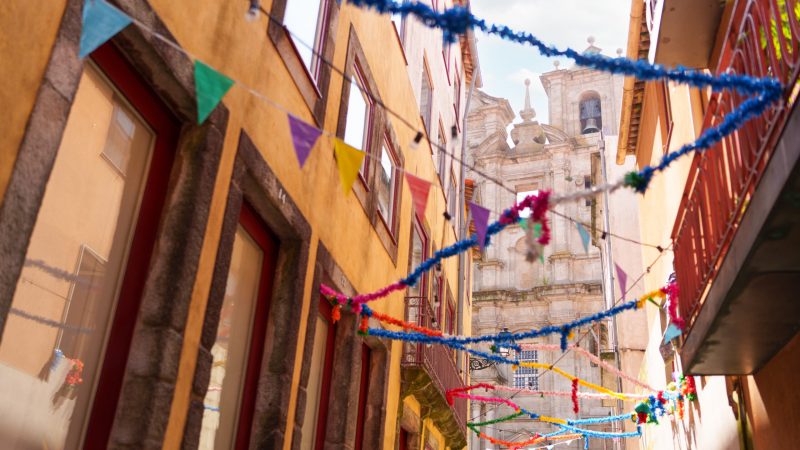 Detail of the streets of Porto decorated during the San Juan festivities